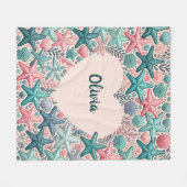 ハート状のヒトデカラフルイ枠 フリースブランケット (正面(横))