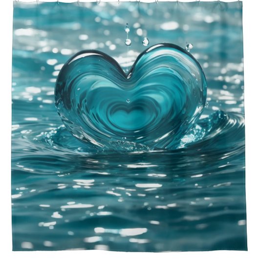 「ハート状の水しぶき」 シャワーカーテン (正面)