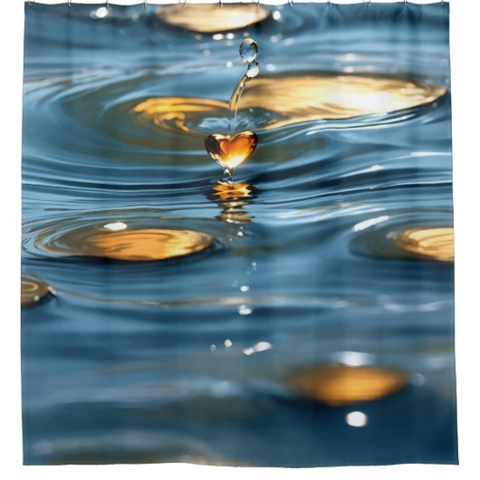 「ハート状の水滴スプラッシュ」 シャワーカーテン (正面)