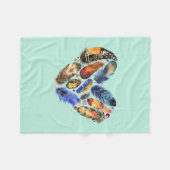 ハート状の水色デザイン フリースブランケット (正面(横))