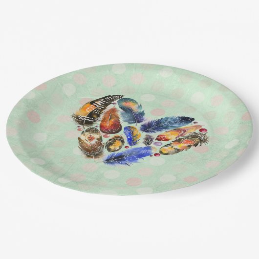 ハート状の水色デザイン ペーパープレート (アングル)