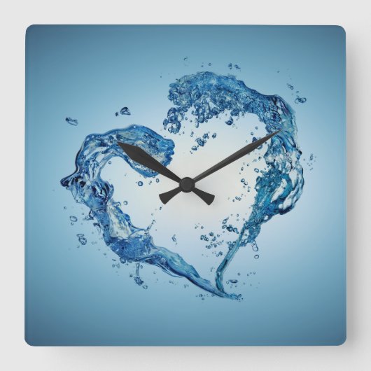 ハート状の水跳ね スクエア壁時計 (正面)