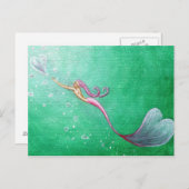 ハート状の泡を追いかける人魚 ポストカード (正面/裏面)