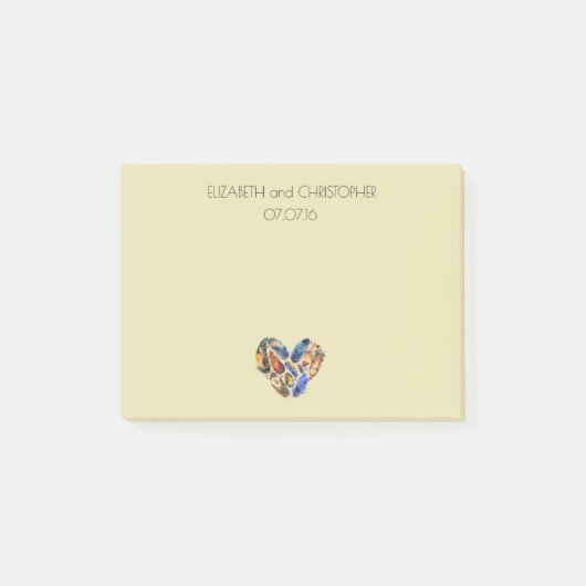 ハート状の羽パーソナライズされた結婚根 ポストイット (正面)
