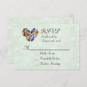 ハート状の羽毛の水色デザインRSVP 出欠カード (正面/裏面)
