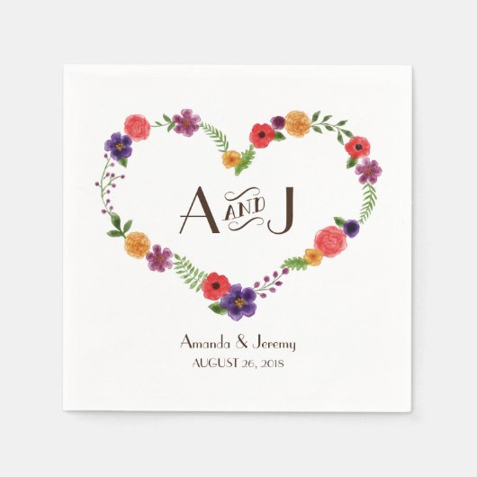 ハート状の花のリース素朴結婚の スタンダードカクテルナプキン (正面)