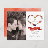 ハート状の花のリース素朴結婚の 案内状 (正面/裏面)