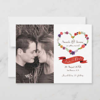 ハート状の花のリース素朴結婚の 案内状