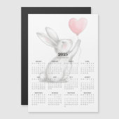 ハート状バルーン磁気カレンダー付きウサギ (正面/裏面)