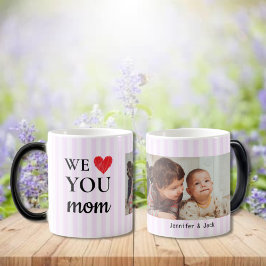 ハート独身のパープルストライプの写真を愛する モーフィングマグカップ