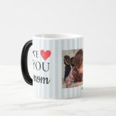 ハート独身のブルーストライプの写真を愛する私たち モーフィングマグカップ (正面左)