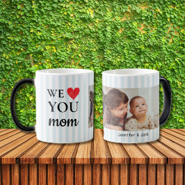 ハート独身のブルーストライプの写真を愛する私たち モーフィングマグカップ