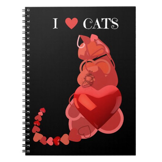 ハート猫スパイラルノート,学校ノート,ブラック ノートブック (正面)