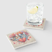 ハート猫 ストーンコースター (横)