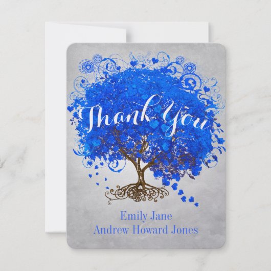 ハート王室のブルーツリーサンキュー結婚ズ サンキューカード (正面)
