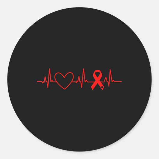 ハート病認識度月リボンゴー赤いハート ラウンドシール (正面)