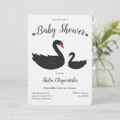 ハート白い黒鳥の鳥の動物のベビーシャワー 招待状 (スタンド正面)