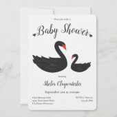 ハート白い黒鳥の鳥の動物のベビーシャワー 招待状 (正面)