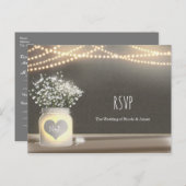 ハート白熱［赤熱］光を放つメイスンジャー&ベビーズブレスRSVP インビテーションポストカード (正面/裏面)