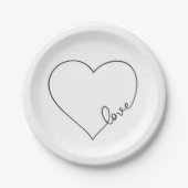 ハート白黒結婚ブライダルシャワーミニマル ペーパープレート (正面)