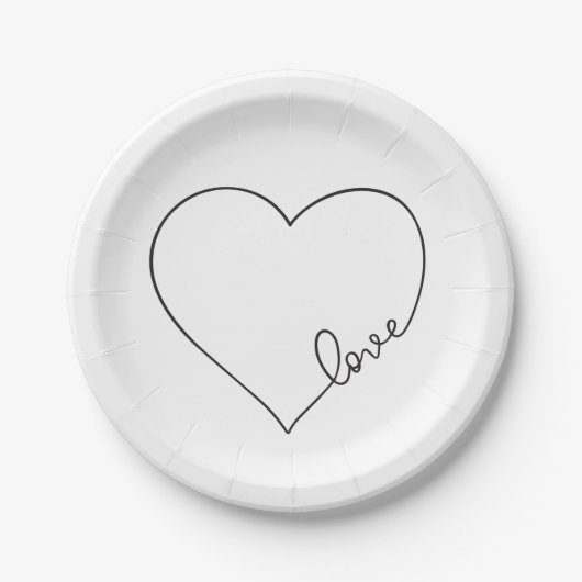 ハート白黒結婚ブライダルシャワーミニマル ペーパープレート (正面)