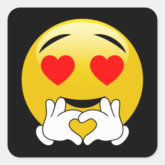 ハート目及び手のEmoji愛 スクエアシール (正面)