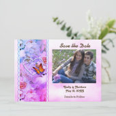 ハート真珠、ピンクのバラ、蝶の日救付 セーブザデート (スタンド正面)