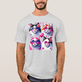 ハート眼鏡シャツ付き猫 Tシャツ