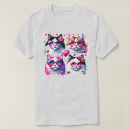 ハート眼鏡シャツ付き猫 Tシャツ