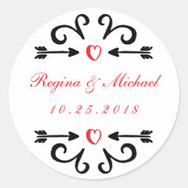 ハート矢印の渦巻き結婚カール感謝ステッカー ラウンドシール