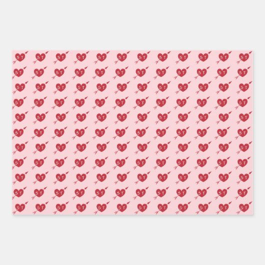 ハート矢印イニシャルバレンタパーソナライズされたイン ラッピングペーパーシート (正面2)