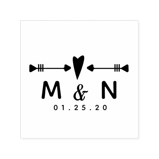 ハート矢印カップル名結婚のロゴ セルフインキングスタンプ (デザイン)