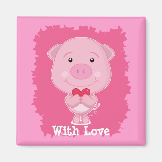 ハート磁石付き豚 マグネット (正面)