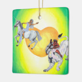ハート神は一角獣に乗って女神ライオネスに乗る セラミックオーナメント (左)