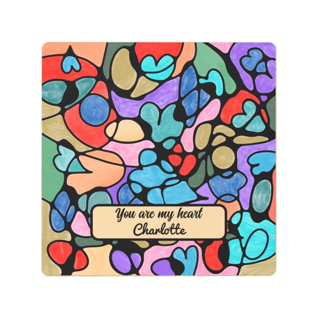 ハート神経画像デジタル水彩画 メタルプリント (正面)