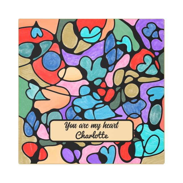 ハート神経画像デジタル水彩画 メタルプリント (正面)