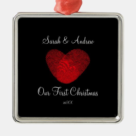 ハート私達の初めてのクリスマスのオーナメント メタルオーナメント (正面)