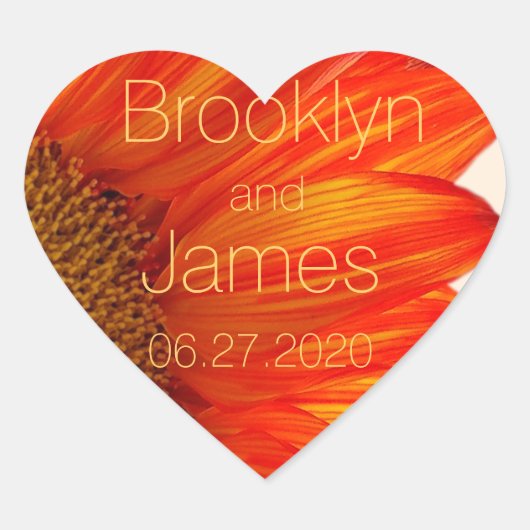 ハート秋の結婚式スティッカーサンフラワー ハートシール (正面)