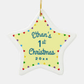 ハート第1ベビークリスマスプレゼントのスター セラミックオーナメント (正面)
