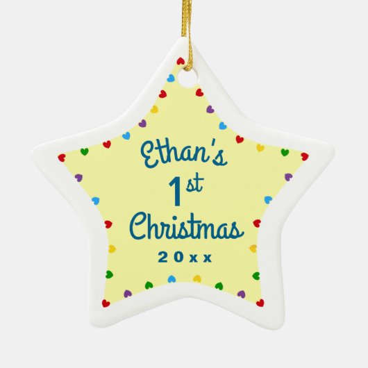 ハート第1ベビークリスマスプレゼントのスター セラミックオーナメント (裏面)