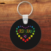 ハート第100日目1年生先生自閉症 キーホルダー (正面)