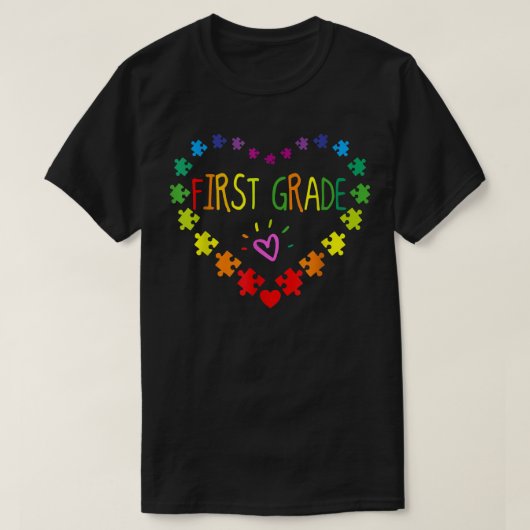 ハート第100日目1年生先生自閉症 Tシャツ (デザイン正面)