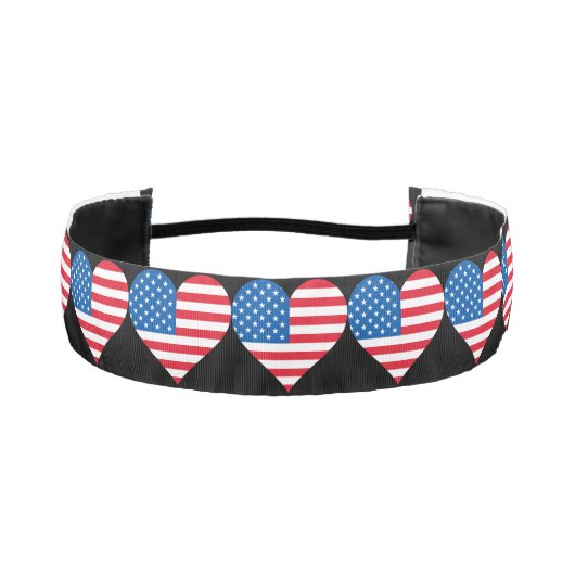 ハート米国国旗1-1/2"非ヘッドバンスリップまたは滑ることド アスレチックヘッドバンド (正面)