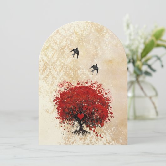 ハート紅木ヴィンテージ鳥茶の染色 招待状 (スタンド正面)