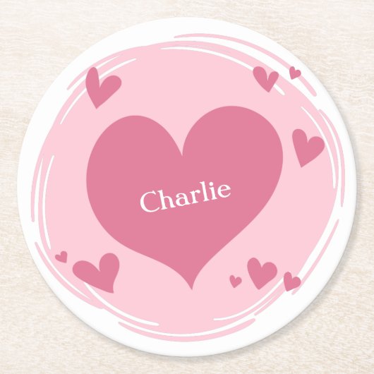 ハート紙コースターの名前 ラウンドペーパーコースター (正面)