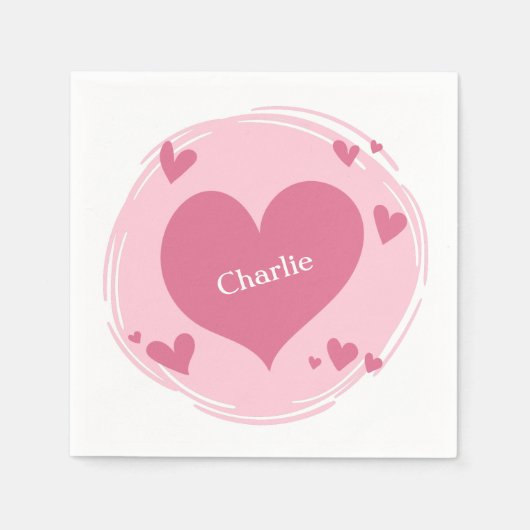 ハート紙ナプキン内の名前 スタンダードカクテルナプキン (正面)