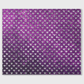 ハート紙吹雪シルバーグレーグリッターパープルプラム ラッピングペーパー (フラット)