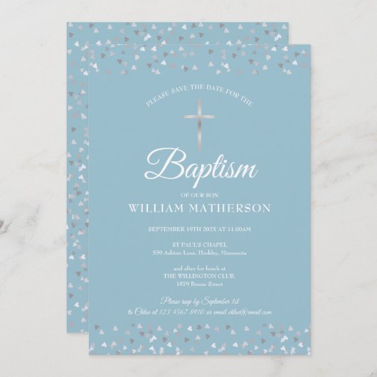 ハート紙吹雪バプテスマ《キリスト教》洗礼式や命名式 セーブザデート (正面/裏面)