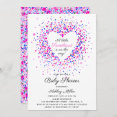 ハート紙吹雪バレンタイン赤ちゃんシャワー 招待状 (正面/裏面)