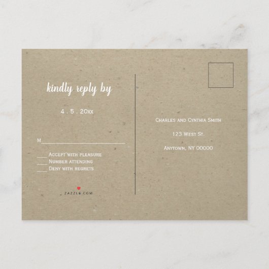 ハート素朴な結婚式RSVPポストカード インビテーションポストカード (裏面)